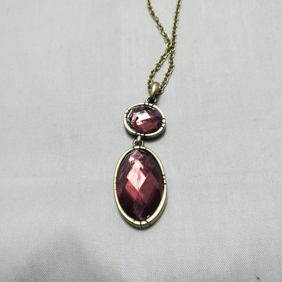 The Sak Double Stone Pendant Necklace , Gold / Berry - Picture 4 of 8